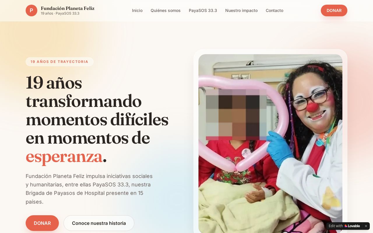 Vista previa del sitio de Fundación Planeta Feliz